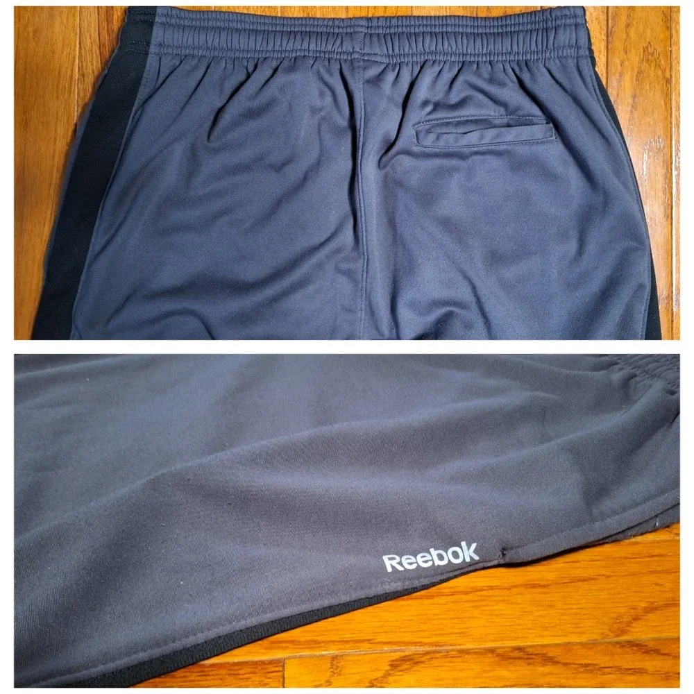 Reebok Gray Black Sweatpants Large Fleece Lined Athletic 90s Warm Ups Inseam 29" - Picture 5 of 10